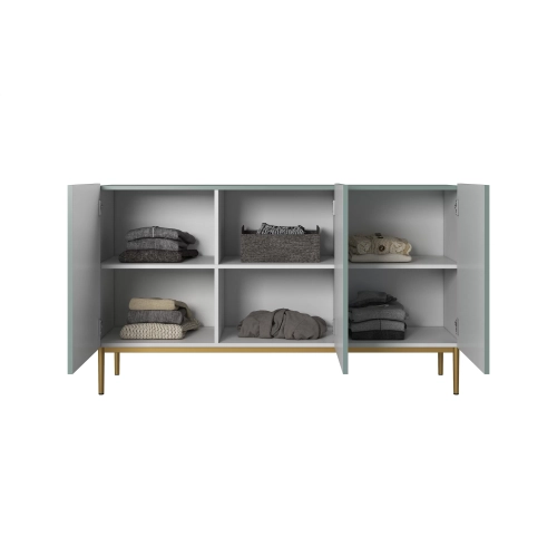 Komoda Nicole 150 cm trzydrzwiowa z ryflowanym frontem - szałwia / złote nóżki - Limitowana oferta
